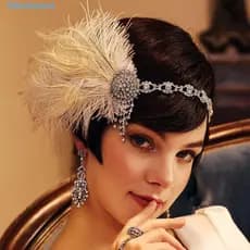 LOMBARD Pena Tiara , Vintage Lantejoulas Cosplay Vestido Headwear , Requintado Cristal Zircão Borla Masquerade Faixa De