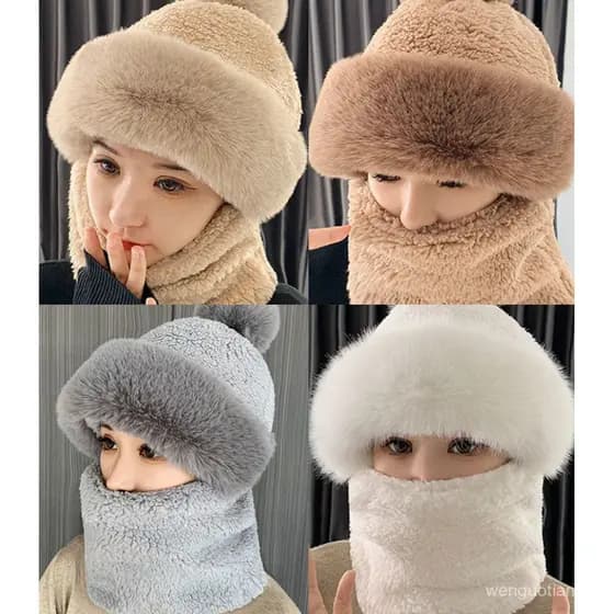 Gorro de Caxemira Quente de Inverno para Mulheres e Homens, Cachecol com Capuz, Gorro de Lã de Cordeiro Grosso e Confort
