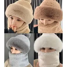 Gorro de Caxemira Quente de Inverno para Mulheres e Homens, Cachecol com Capuz, Gorro de Lã de Cordeiro Grosso e Confort