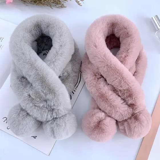 Lenço De Pelúcia De Pele Sintética , Lenços Mais Quentes De Pescoço De Inverno Com Bola , Engrossado Ao Ar Livre