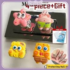 EELHOE 【Brinde】4 botões criativos de desenho animado do Bob Esponja para descarga de vaso sanitário, práticos
