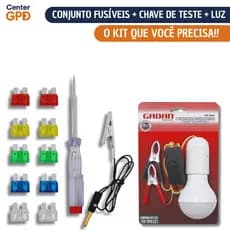 Kit com 10 Fusíveis Com Chave De Teste + Luz Automotiva De Emergência 12V