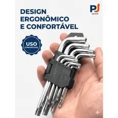 Jogo Chave Torque Kit com 9 Peças Torx Allen Curta T10 até T50