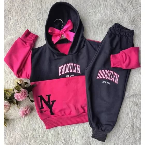Conjunto infantil juvenil Blusa com capuz e manga comprida + calça moletinho inverno 2026 agasalho