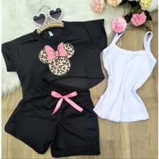 Conjunto infantil menina com 3 peças blusa, regata e short tendência verão