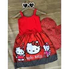 Vestido Temático Infantil Hello Kitty vermelho