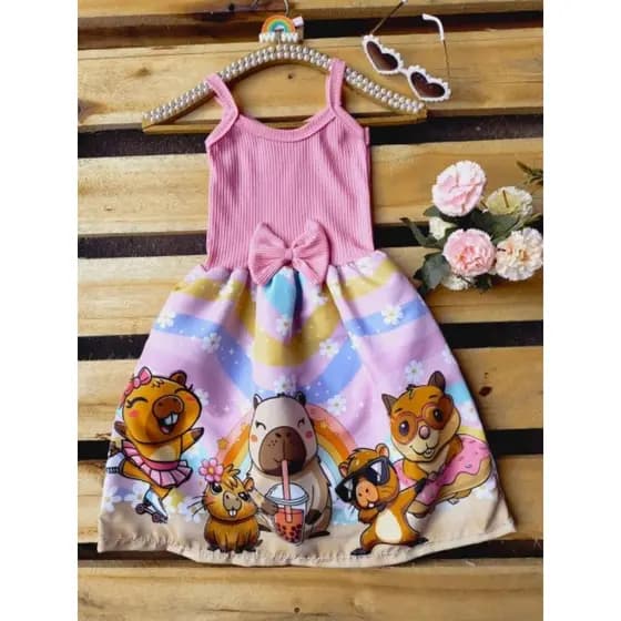 Vestido Temático Infantil capivara verão 2026