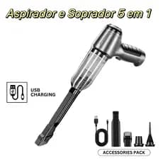 Aspirador e Soprador Portátil 5 em 1 - Alta Potência e Multifuncional para Limpeza Completa