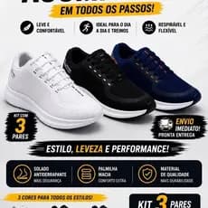 Kit 3 Tênis Masculino Casual Esportivo Super Confortável para Dia a Dia Trabalho e Treino