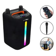 Caixa de Som Portátil 100W 2 Microfones Sem Fio Hi-Fi Bluetooth Grave Forte para Festa DJ Karaokê