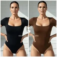 Kit 2 Body Feminino Manga Curta Body Decote Quadrado Suplex Premium Forro Duplo no Seio Caimento Perfeito Confortável
