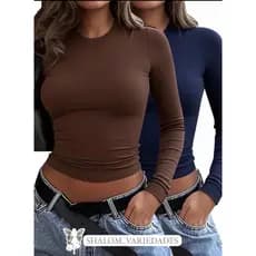 Kit 2 Blusas Feminina Manga Longa de Compressão Blusa de Manga Comprida Feminiina Meia Estação Colada