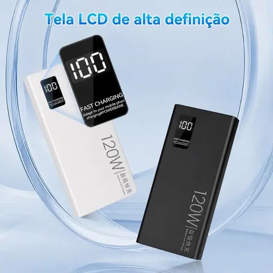 Carregador Portátil 20000mAh 22.5W Super Rápido Com Cabos Integrados Power Bank Digital Para Celular