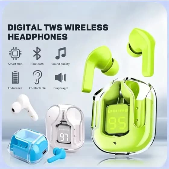 Fones De Ouvido Transparente TWS Bluetooth 5.3 com Display LED e Redução De Ruído UltrapodsPRO Wireless TOP