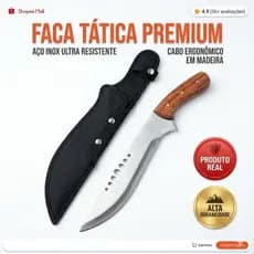 Faca Tática Aço Inox Cabo Madeira + Bainha | Camping Caça Pesca Sobrevivência Premium