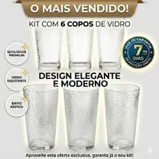 Kit 6 Copos de Vidro 300ml | Design Elegante Textura Diamantada Resistente Premium