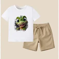 Conjunto Infantil Masculino Camiseta e short Menino Verão Dino Pedra