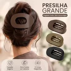 Presilha de Cabelo Grande Antiderrapante - Prendedor Oval Prático, Acessório Elegante e Versátil para Uso Diário