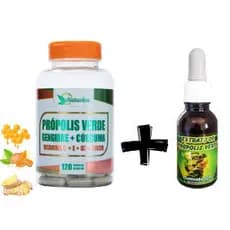 Kit Própolis Verde, Gengibre + Cúrcuma - Vitamina C+E+D3+Zinco 120 Cáps (cada) 500mg e Propolis em Gotas 30ml