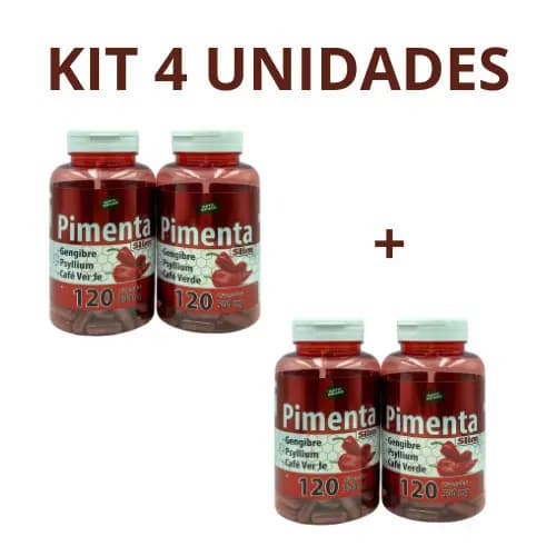 4 UN Pimenta Slin - Termogênico 100% Natural - 120 Cápsulas de 500 mg