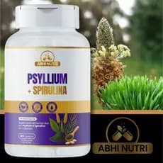 Psyllium + Spirulina - 120 Cápsulas de 500 mg - Kits Com 1, 2 e 3 Frascos. ABHI Nutri