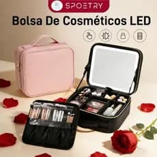 Maleta de Maquiagem Profissional com Luz LED  3 Cores e Espelho Para Maquiadora, Manicure e Viagem USB Recarregável