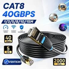Cabo Ethernet Vention Cat8 40Gbps Super Speed SFTP Cabo de Rede Lan com Conector banhado a ouro RJ45 para Modem