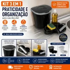 Kit 3 em 1 Lixeira de Pia + Rodo de Pia + Porta Detergente e Esponja | Organizador para Cozinha