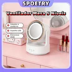 Espelho Articulado de Mesa com Led e Ventilação para Maquiagem Carregamento USB Ideal para Make