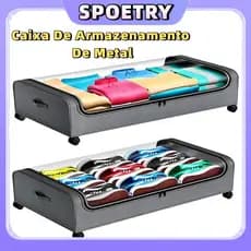 Kit Organizador Sob a Cama Transparente À Prova De Poeira Com Rodas para Roupas e Sapatos Suporte Metálico Resistente