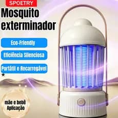 Luminária LED Mosquiteira USB Recarregável com Lanterna - Armadilha Insetos UV Bateria 2000mAh Sem Radiação Com Alça