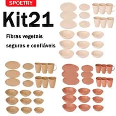 21 Peças Conjunto De Reutilização Louça De Mesa Bowl 9 Pratos 6 Bowl 6 Copos Household Fibra Comendo Tigela