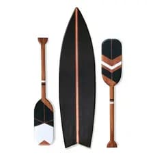 Kit 2 Remos + Prancha Decorativos em Madeira Pinus | Quadro Parede Quarto Sala Cozinha Náutico Rústico Decoração Praia