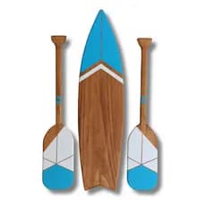 Decoração de Praia Kit 2 Remos + Prancha Madeira Artesanal Estilo Náutico Quadros Decorativos Parede Sala Quarto Cozinha