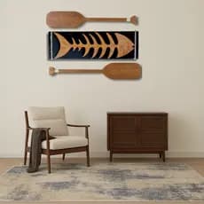Kit 2 Remos Rústicos e Quadro Espinha de Peixe Madeira Pinus Decoração Náutica de Praia Parede Casa Sala