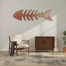 Decoração De Parede Espinha De Peixe 1 Metro Escultura De Madeira Rústica Grande Painel Náutico Luxo Sala Quarto Varanda