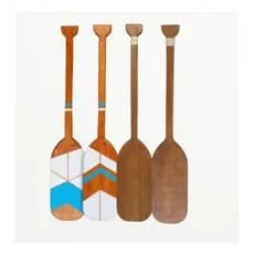 Quadro 4 Remos Decorativos de Madeira Artesanal Artesanato para Parede Estilo Náutico Decoração Praia Sala Quarto