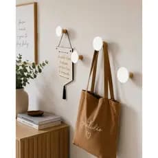 4 Ganchos De Parede Bola Branca MDF Laminado Suporte Para Bolsas Chaves Toalhas Cabide Decorativo