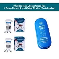 Kit com 100 Fitas para Medição de Glicose Glicoo Neo +  Estojo Bolsa Térmica 2 em 1 Orthopauher