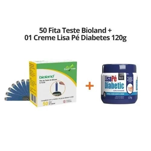 Kit: Tira para Medir Glicemia Modelo G423S Bioland 50 unidades + 01 Creme Lisa Pé Diabetes 120g