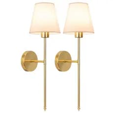 Kit 2 Arandelas de Parede Techled Dourada 57cm com Cúpula Moderna Bivolt 127/220V para Sala e Quarto