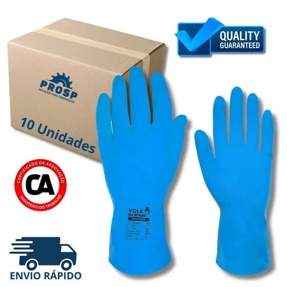 Kit 10 Pares Luva Latex AZUL Multiuso Antiderrapante Impermeável Limpeza Louça Faxina Jardinagem