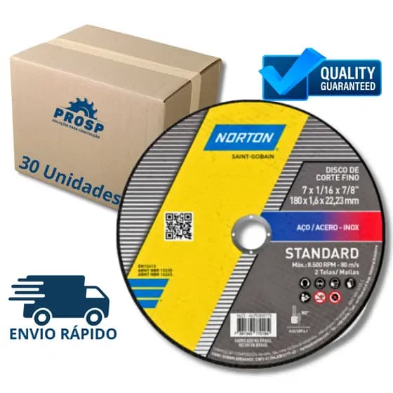 Kit 30 Disco de corte para metal e inox 7 x 1,6 x 7/8"  Standard Norton