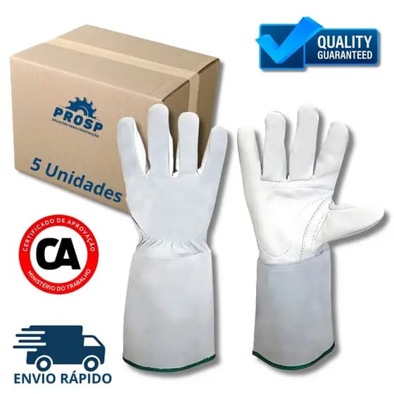 Kit 5 Luva Mista Punho 20cm com CA Proteção Reforçada para Trabalho Pesado