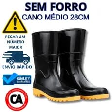 PVC Galocha Unissex Preta 28cm Cano Médio Impermeável Industrial S Forro Ideal Lavagem Chuva amarelo