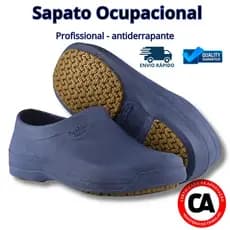 Sapato Ocupacional Calfor Grip Antiderrapante Restaurante Saúde Limpeza com C.A Trabalho Azul