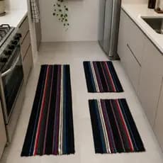 Jogo de Tapetes Cozinha 3 Peças - 1 Passadeira + 2 Tapetes Nylon Colorido