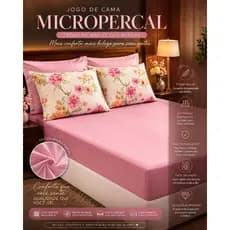 Kit Jogo de Lençol 3 Pçs Queen Rosa Micropercal 200 Fios - Toque Macio