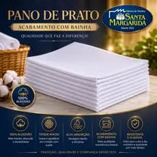 Kit Pano De Prato Guardanapo Branco Premium Liso 10 e 5 Pçs Com Acabamento Bainha 100% Algodão - Santa Margarida