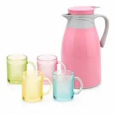 Conjunto Térmico Rosa com Garrafa 1L e Canecas de Vidro de 190ml kit para café